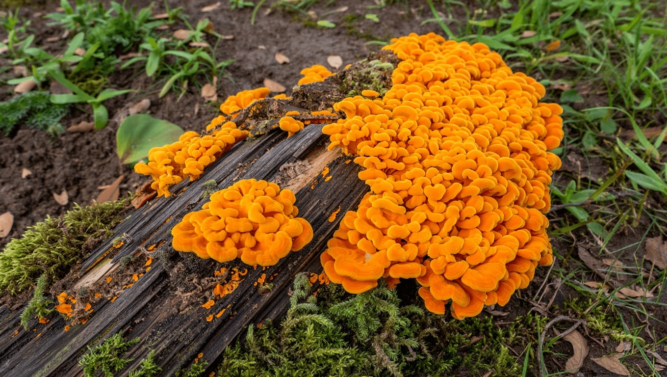 Comment identifier et gérer un champignon orange sur bois mort ?
